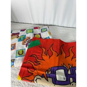 Vintage Rugrats Twin Flat Sheet & Pillow Case 1999 Cartoon Nickelodeon Bedding‎